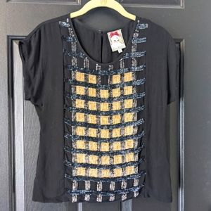 Yoana Baraschi Black Beaded Top- EUC- Size 4